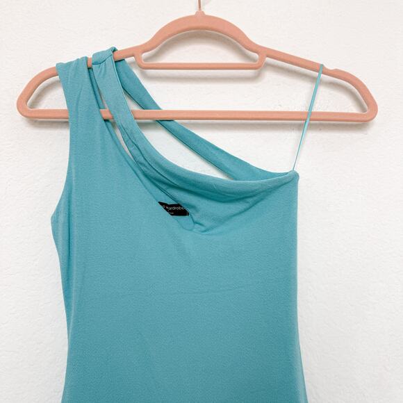 NWOT Naked Wardrobe Cut Out For You Bodycon One Shoulder Mini Dress Blue Small - Picture 3 of 7